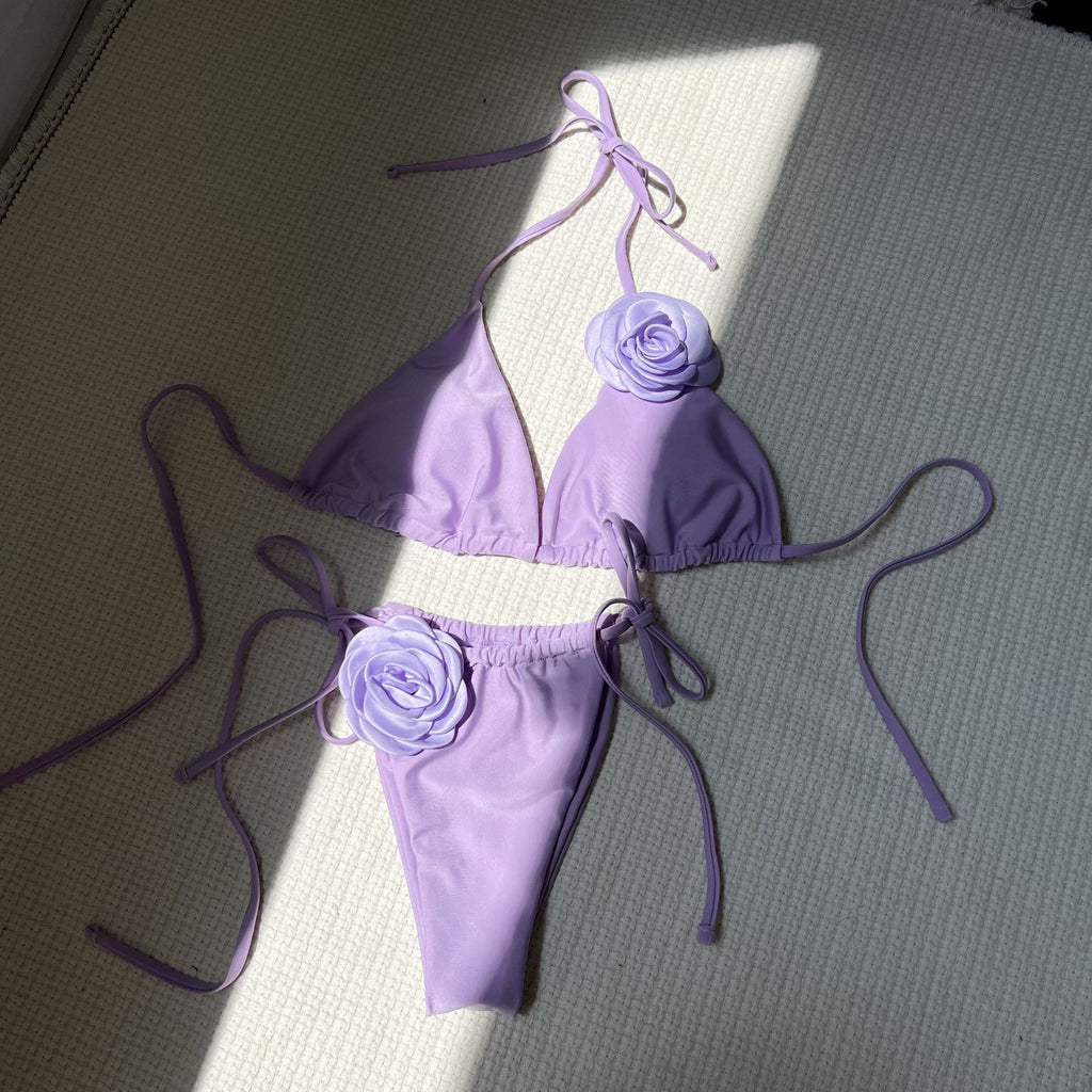 2026 Summer Sexy Embroidered Gradient Bikini Set Three Piece Beach Swimsuit