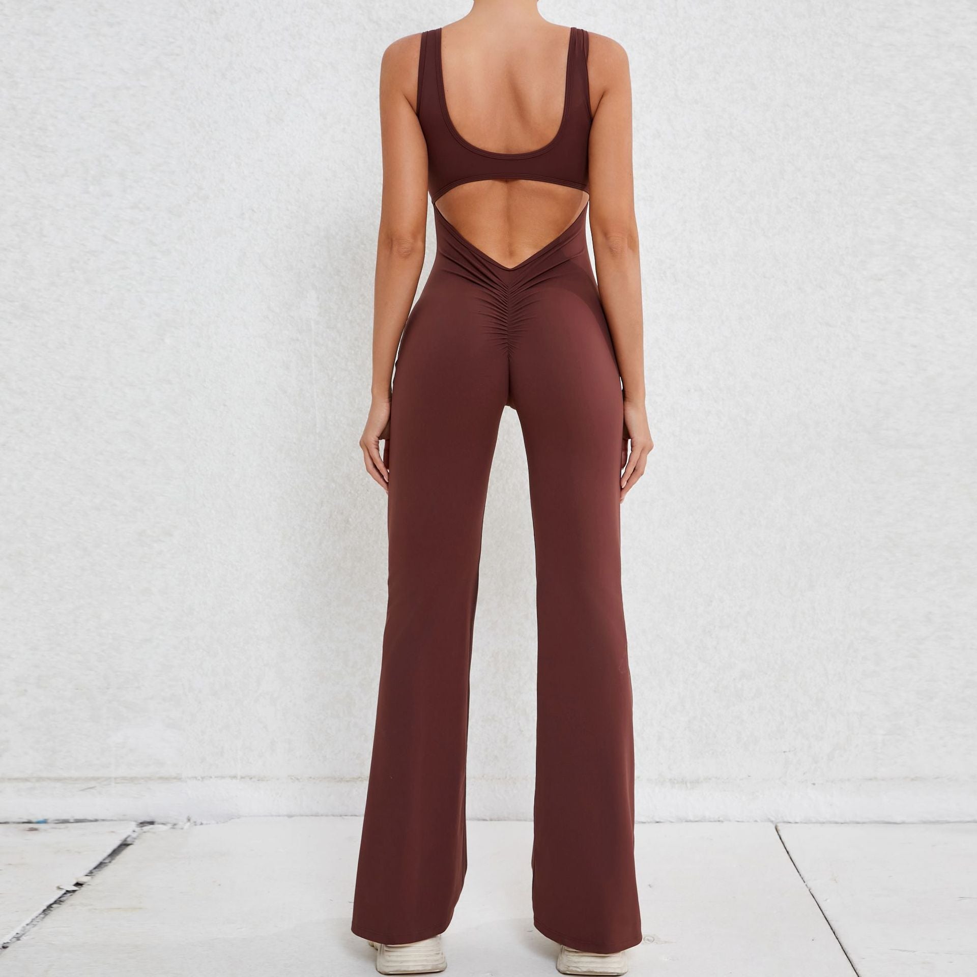 Cutout Backless Scrunch Butt Yoga Jumpsuit Slight Flare Fitness Bodysuit