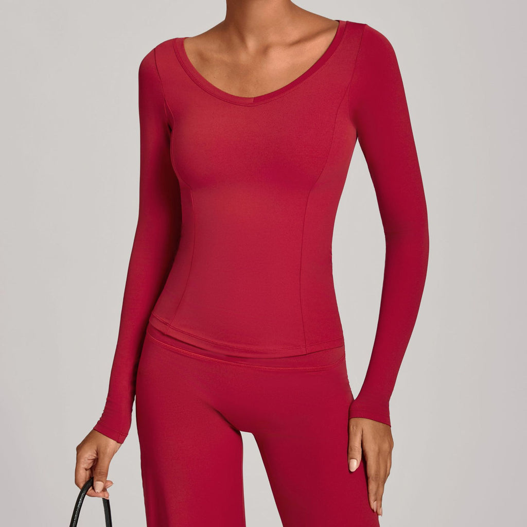V-Neck Long Sleeve Yoga Jacket | Fall Winter Running & Casual Fitness Top