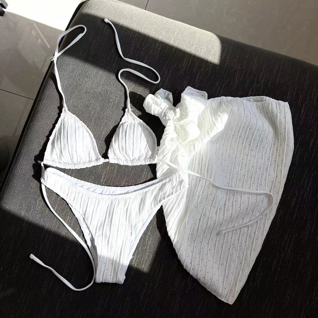 2026 Summer Sexy Backless Drawstring Bikini Set Three Piece Swimsuit Beachwear For Women