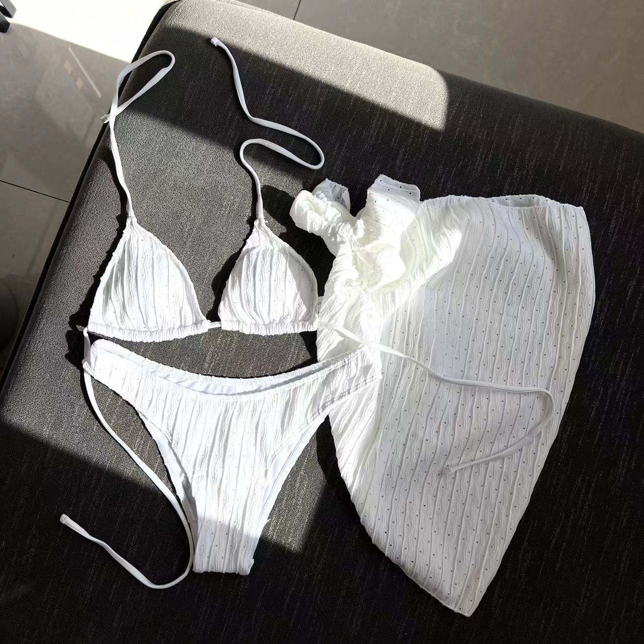 2026 Summer Sexy Backless Drawstring Bikini Set Three Piece Swimsuit Beachwear For Women