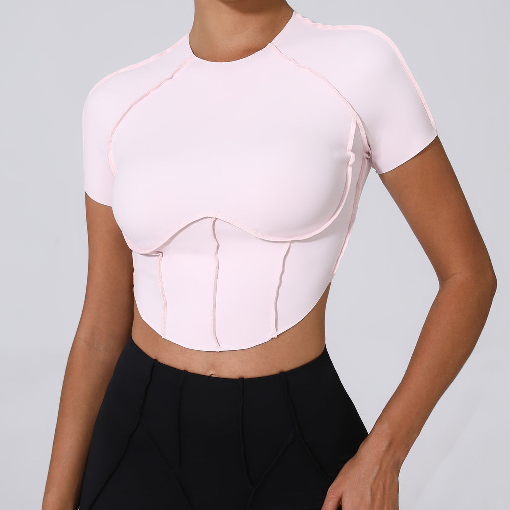 Bare-Feel Sculpted Yoga Tee｜No-Bra Tight Quick-Dry Fitness Top for Running & Training