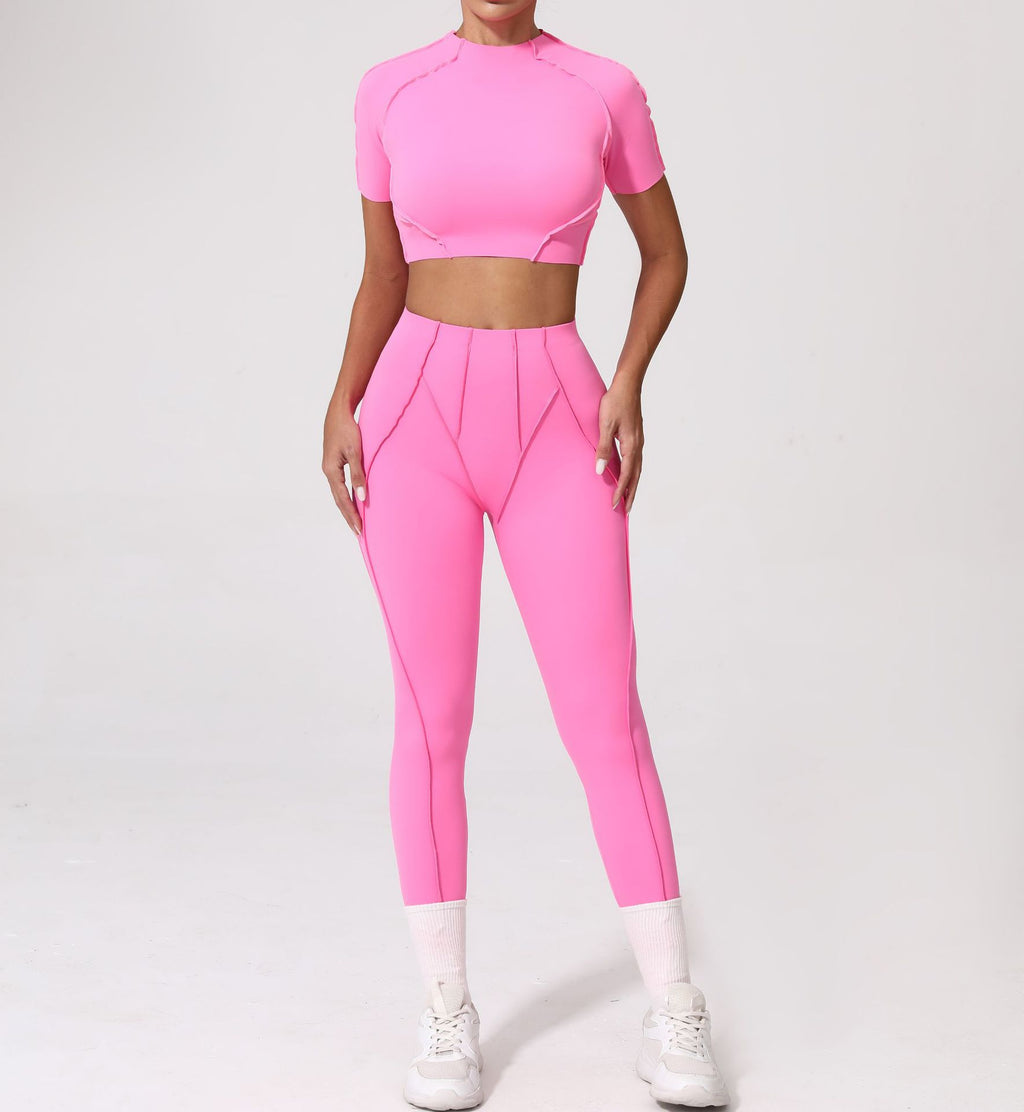 3D Patchwork Yoga Set | Quick-Dry Slim Fit Short Sleeve Running Set