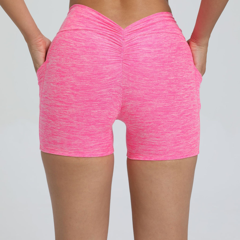 Scrunch Butt High-Waist Yoga Shorts Stretch Side Pocket Running Fitness Shorts