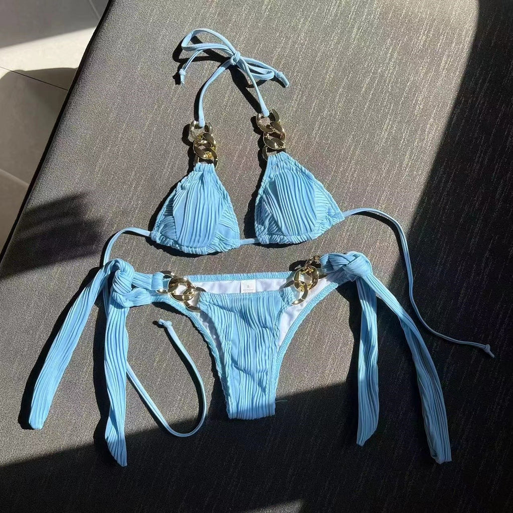 2026 Summer Sexy Chain Decor Bikini Set Two Piece High Waist Split Swimsuit