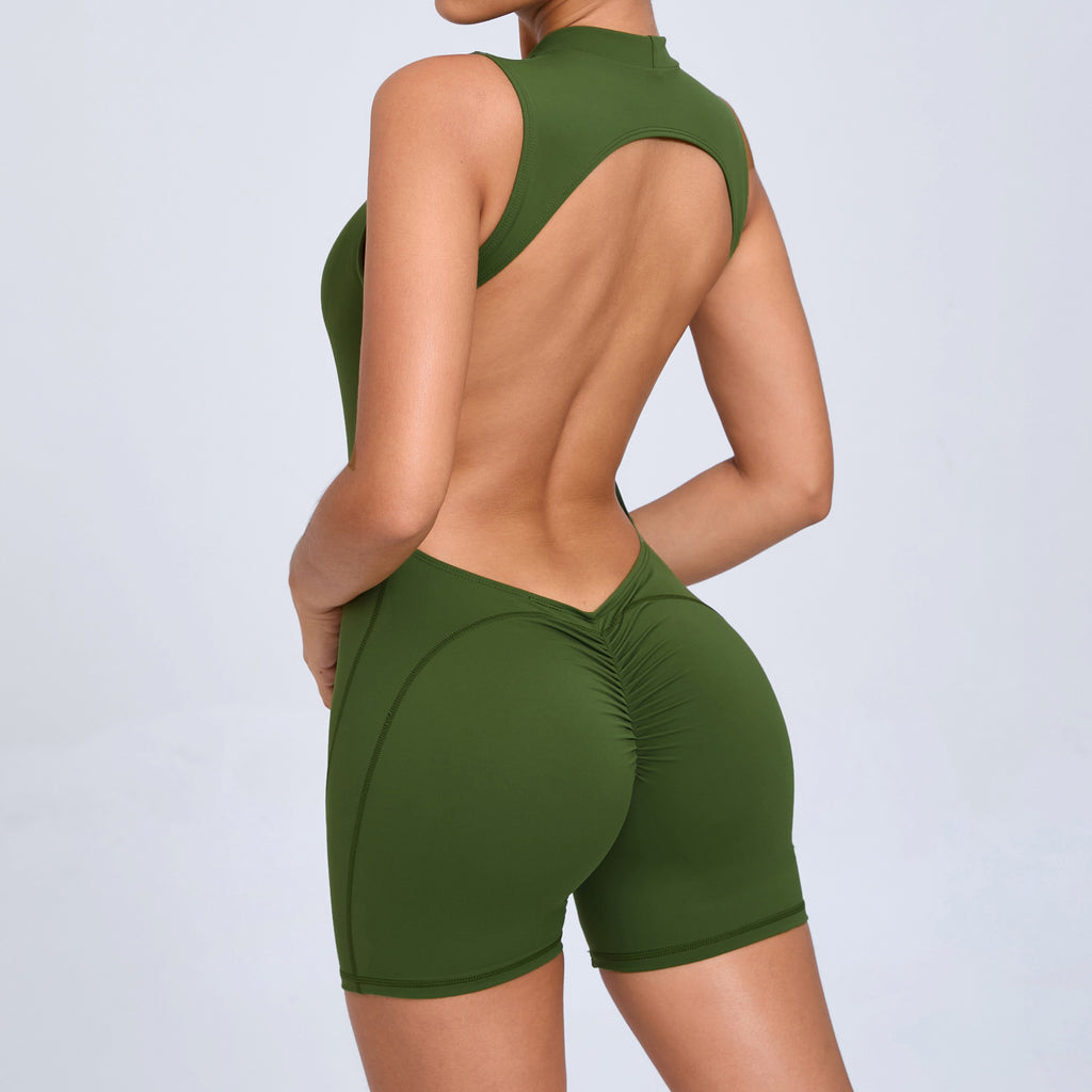 Sleeveless Backless Cutout Yoga Jumpsuit with Removable Pads Scrunch Butt Workout One-Piece