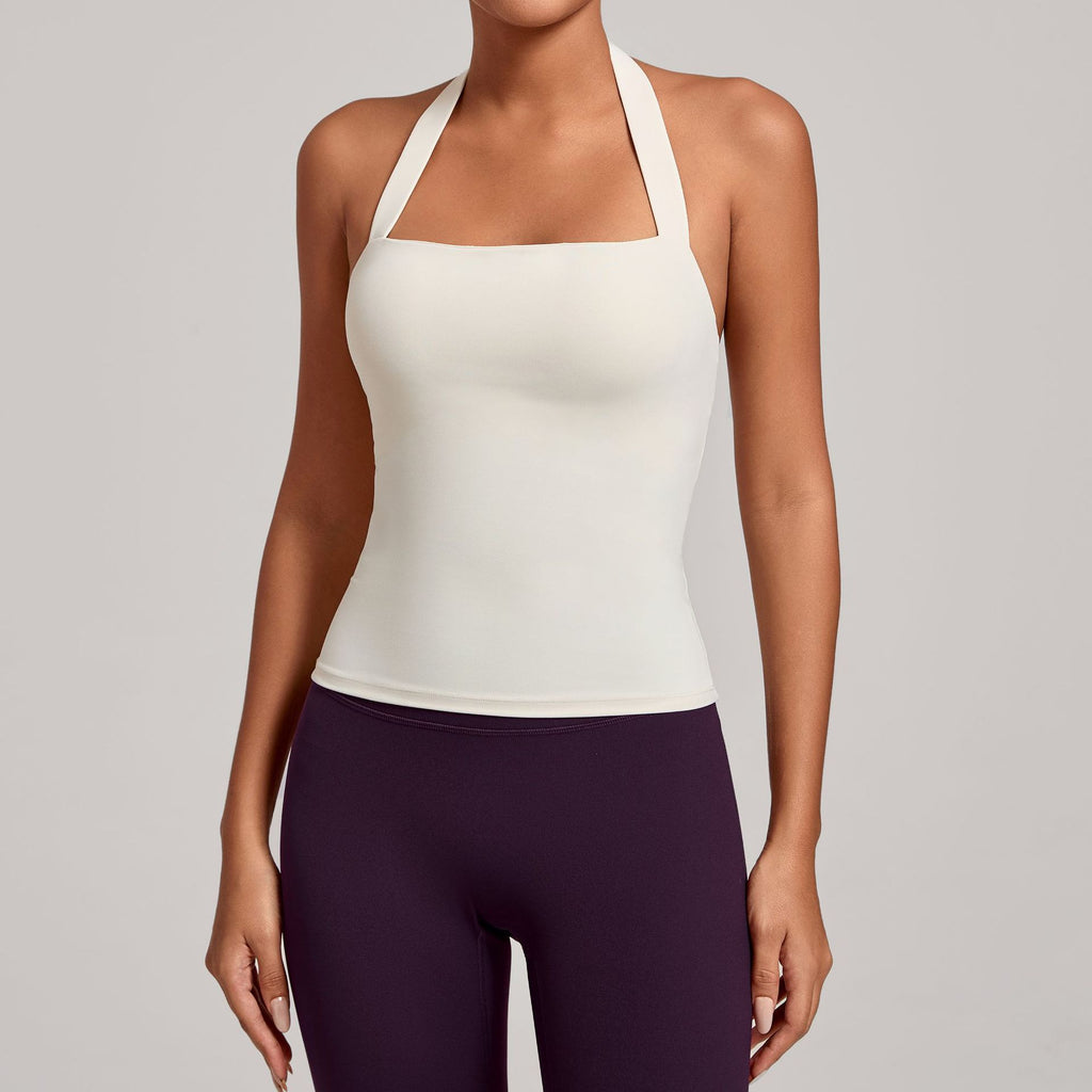 Halter Neck Yoga Tank Top | Naked-Feel Slim Fit Cross Back Sports Bra for Women