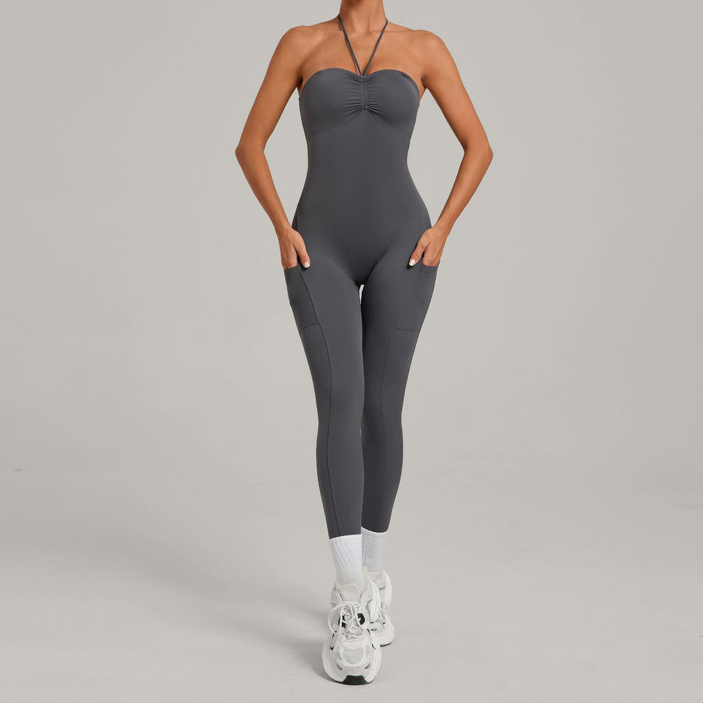 Multi-Way Wear Running Fitness Jumpsuit Side Pocket Yoga One-Piece