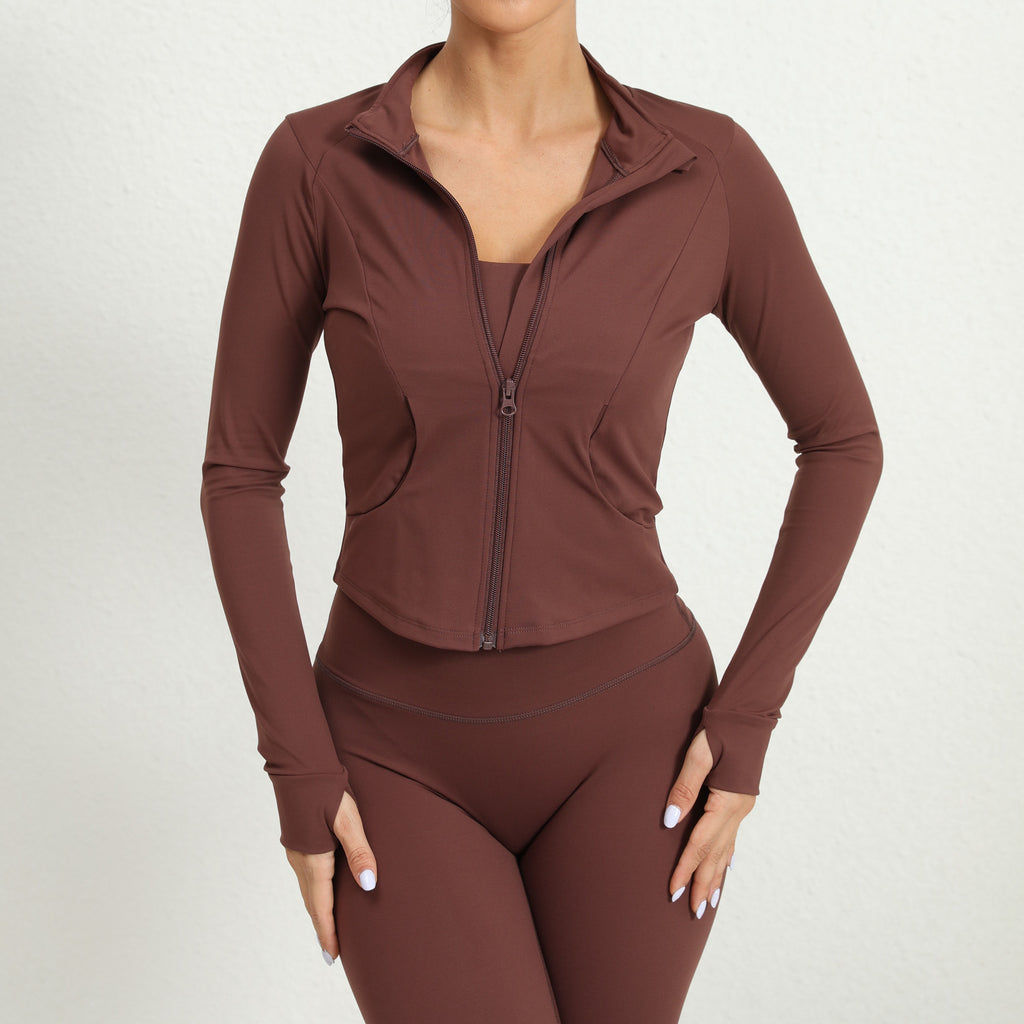 Outdoor Running Yoga Jacket for Women | Zip-Up High Neck Quick-Dry Long Sleeve Top