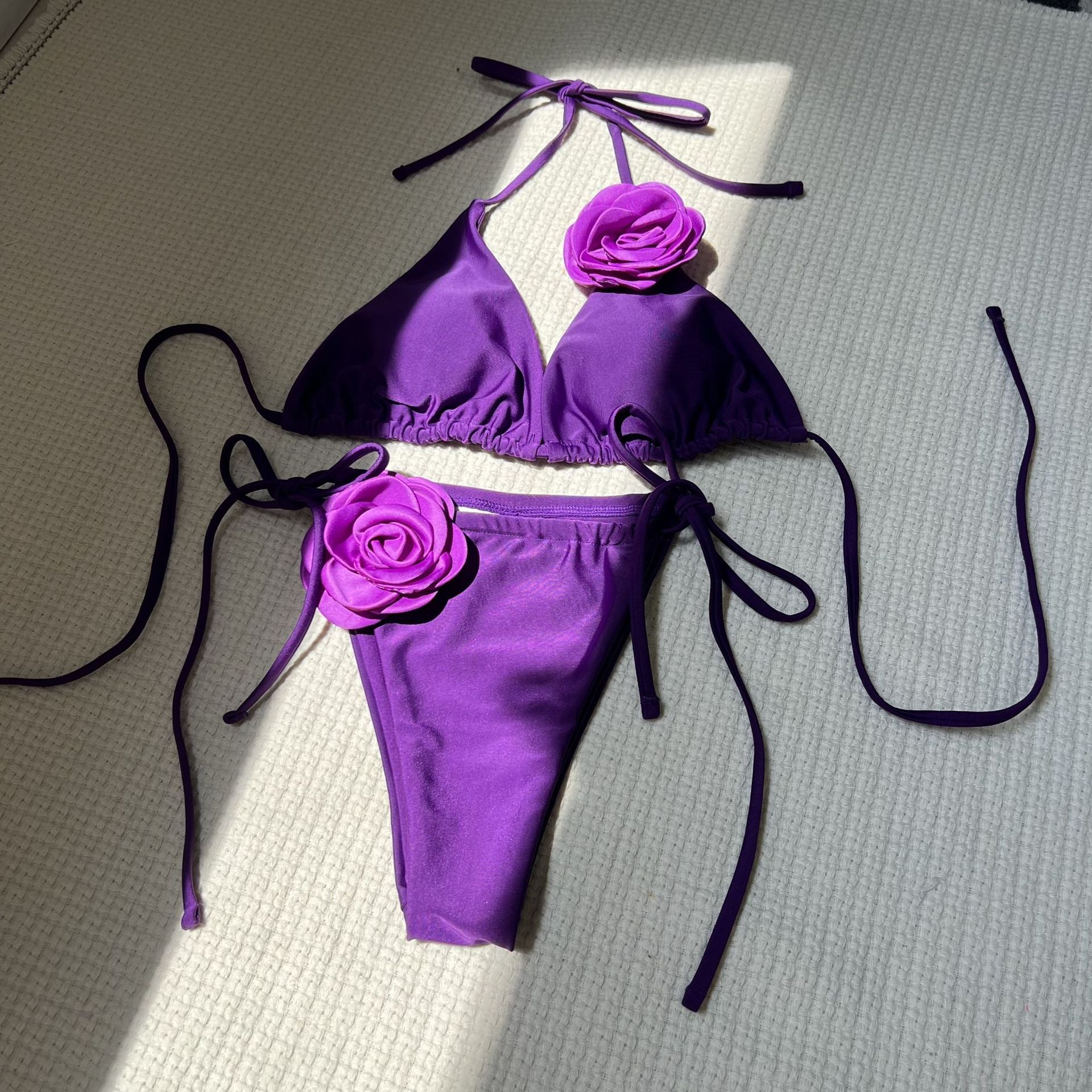2026 Summer Sexy Embroidered Gradient Bikini Set Three Piece Beach Swimsuit
