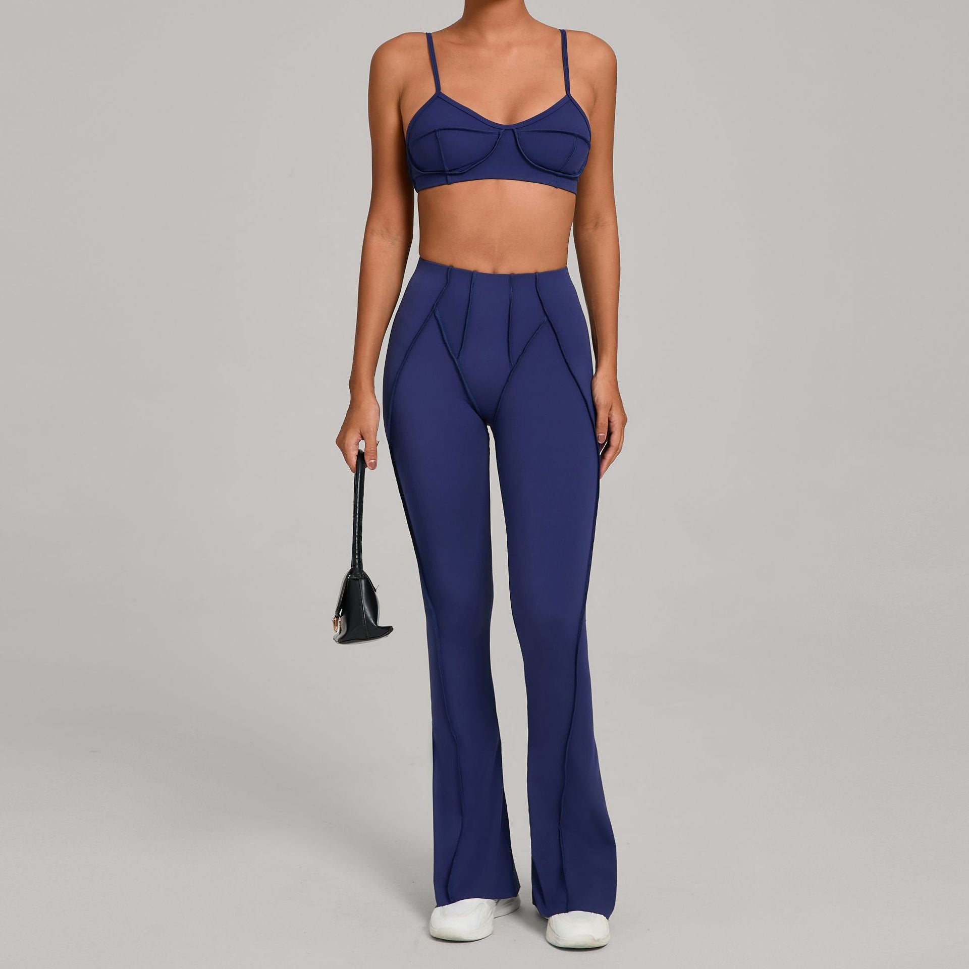 Brushed Sports Bra & Pants Yoga Set | 3D Patchwork Running Fitness Two-Piece