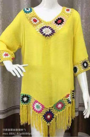 2026 New Women Handmade Crochet Floral Beach Dress Long Style Sunscreen Cover Up