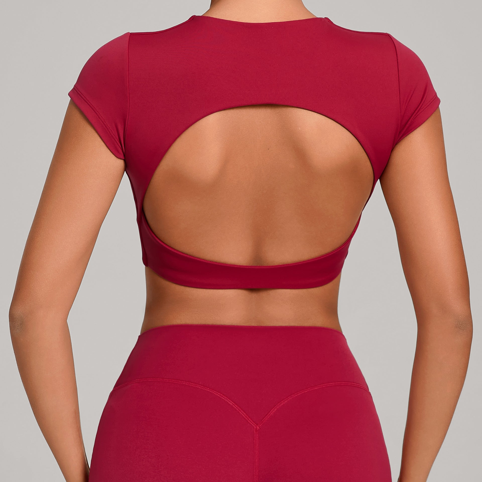 Backless Running Yoga Top｜Double-Stitched Tight Fit No-Bra Short Sleeve Activewear for Women