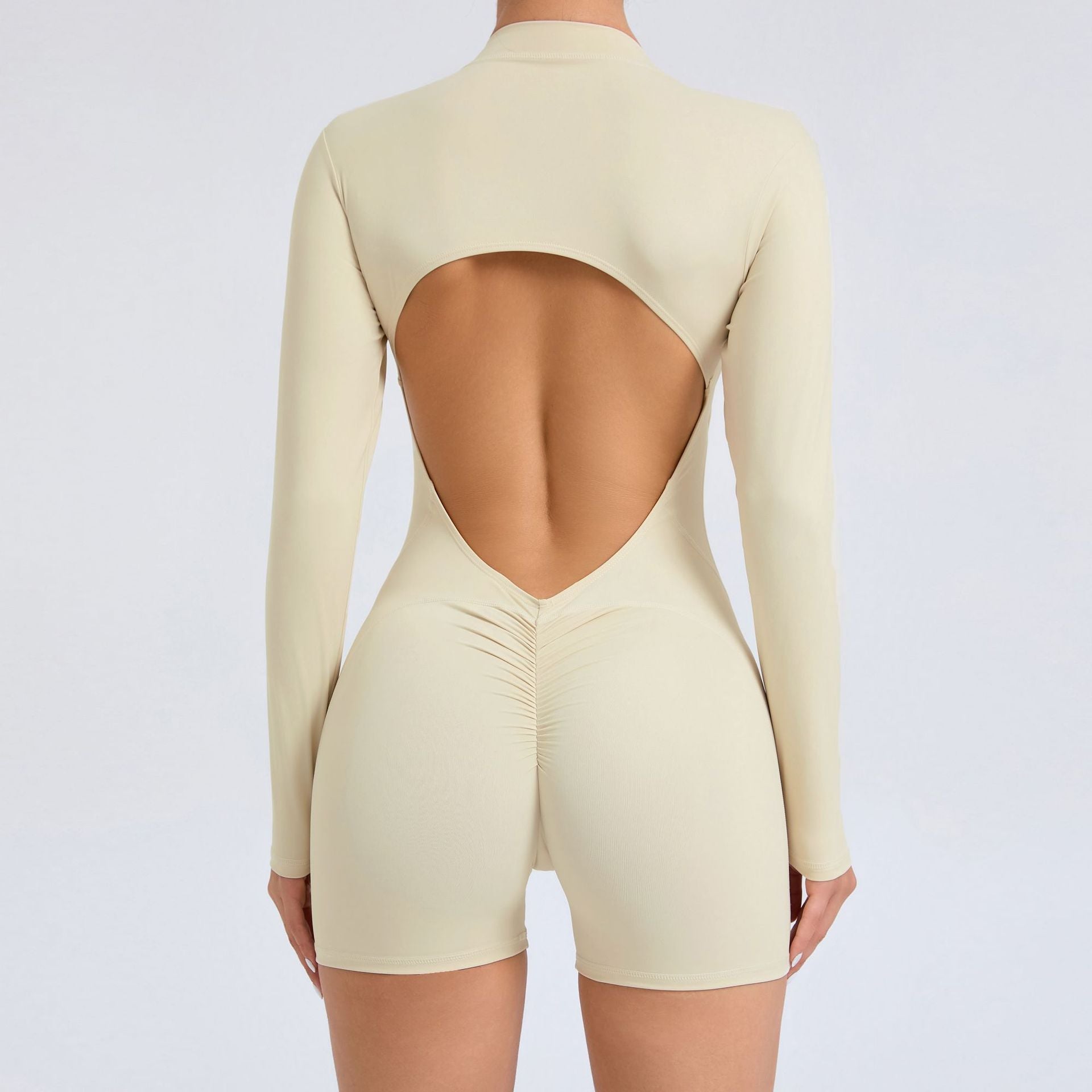 Back Cutout Half-Zip Yoga Jumpsuit Scrunch Butt Backless Quick-Dry Workout Suit