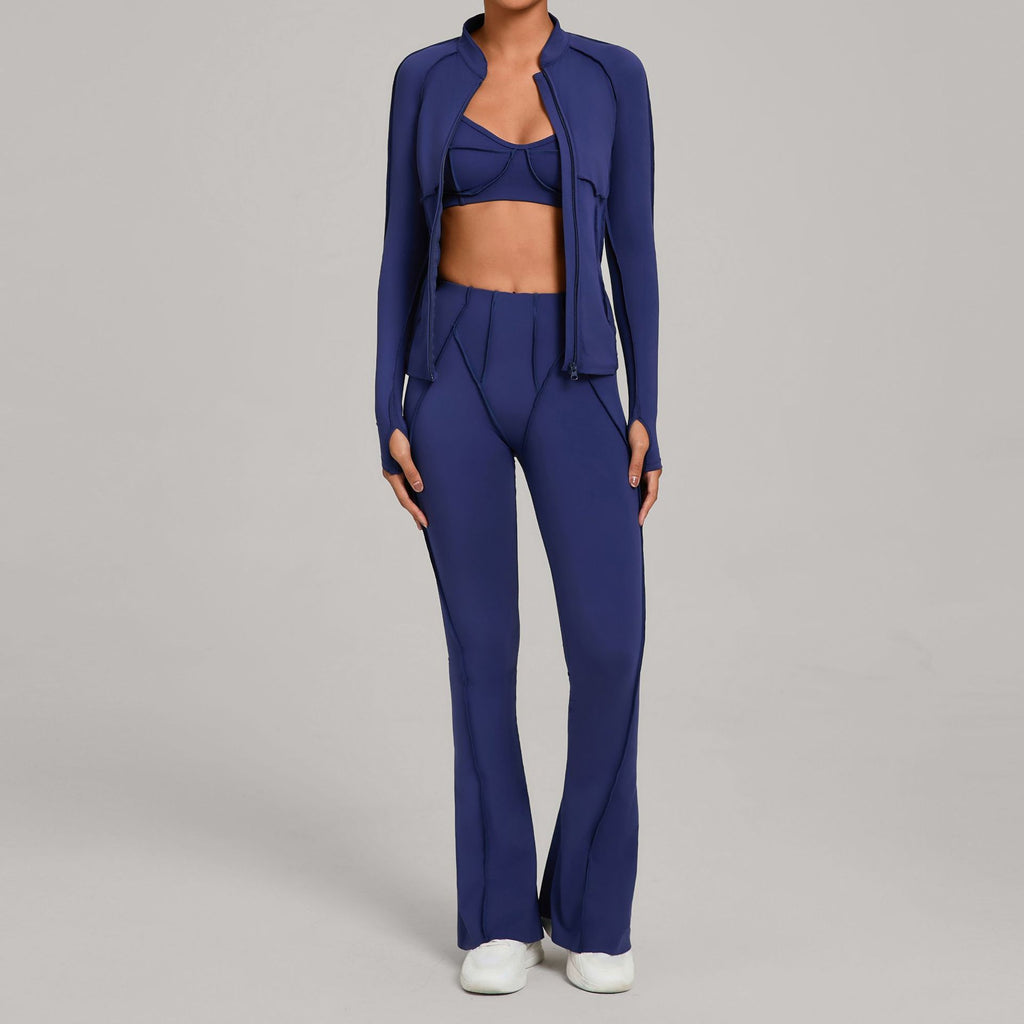 Zip-Up Brushed Yoga Set | Casual Running Fitness Tight Three-Piece Outfit