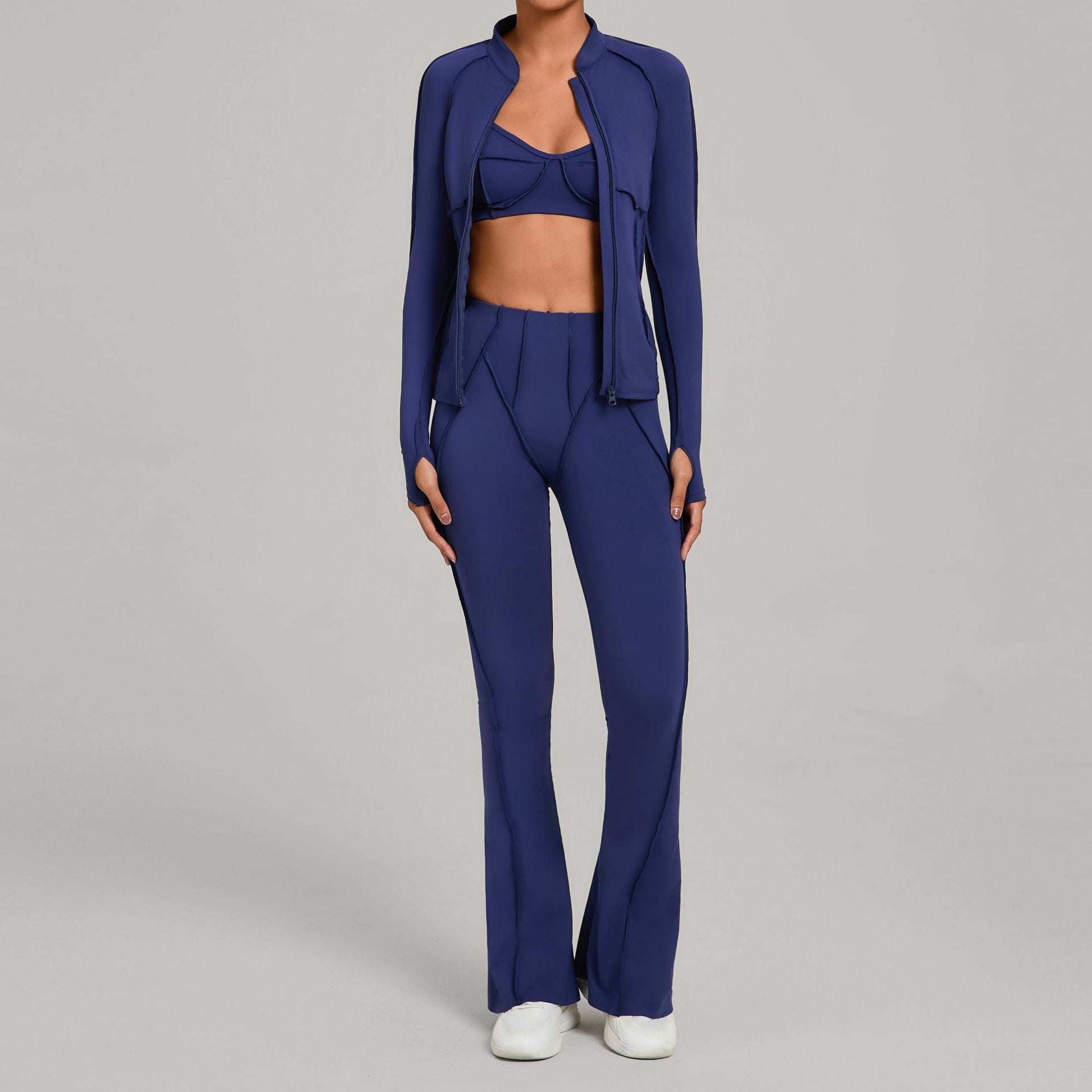 Zip-Up Brushed Yoga Set | Casual Running Fitness Tight Three-Piece Outfit