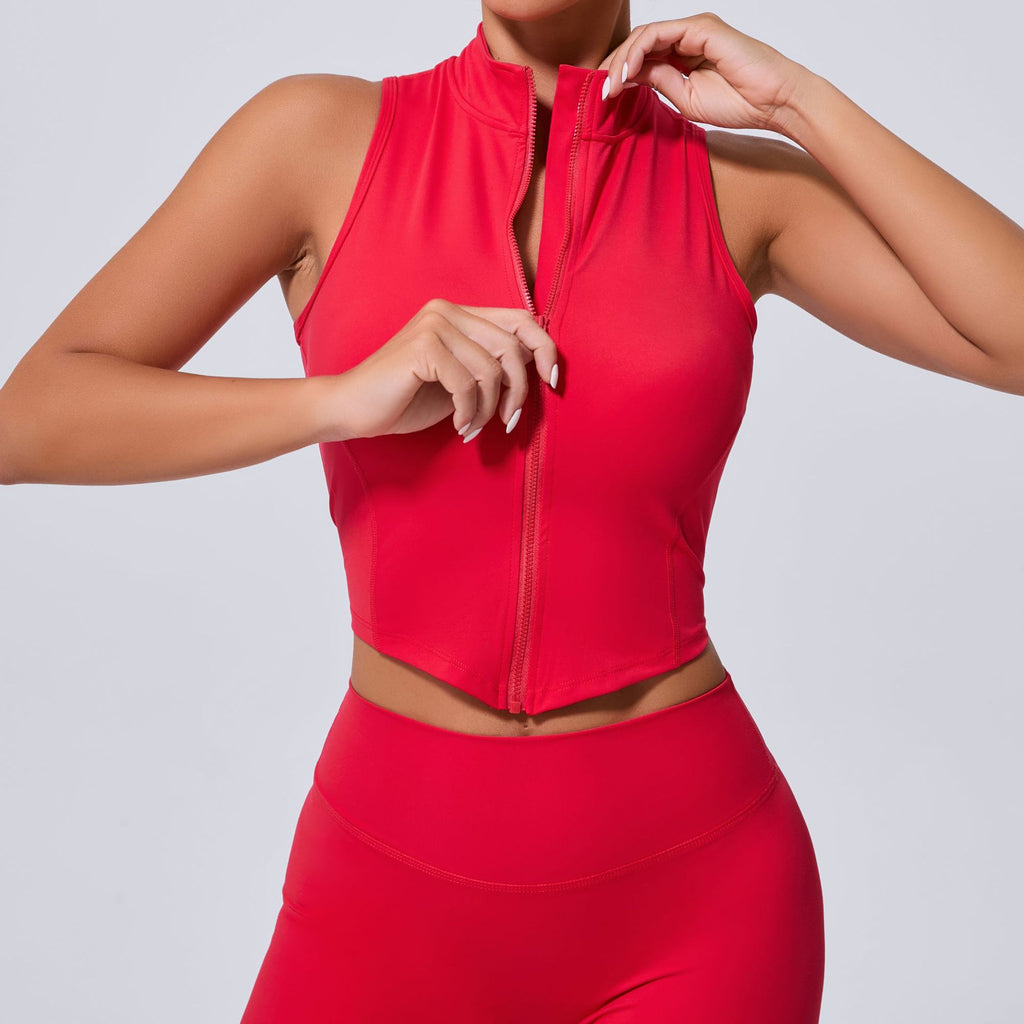 Sleeveless High Neck Zip-Up Sports Vest for Women | Yoga & Running Quick-Dry Jacket