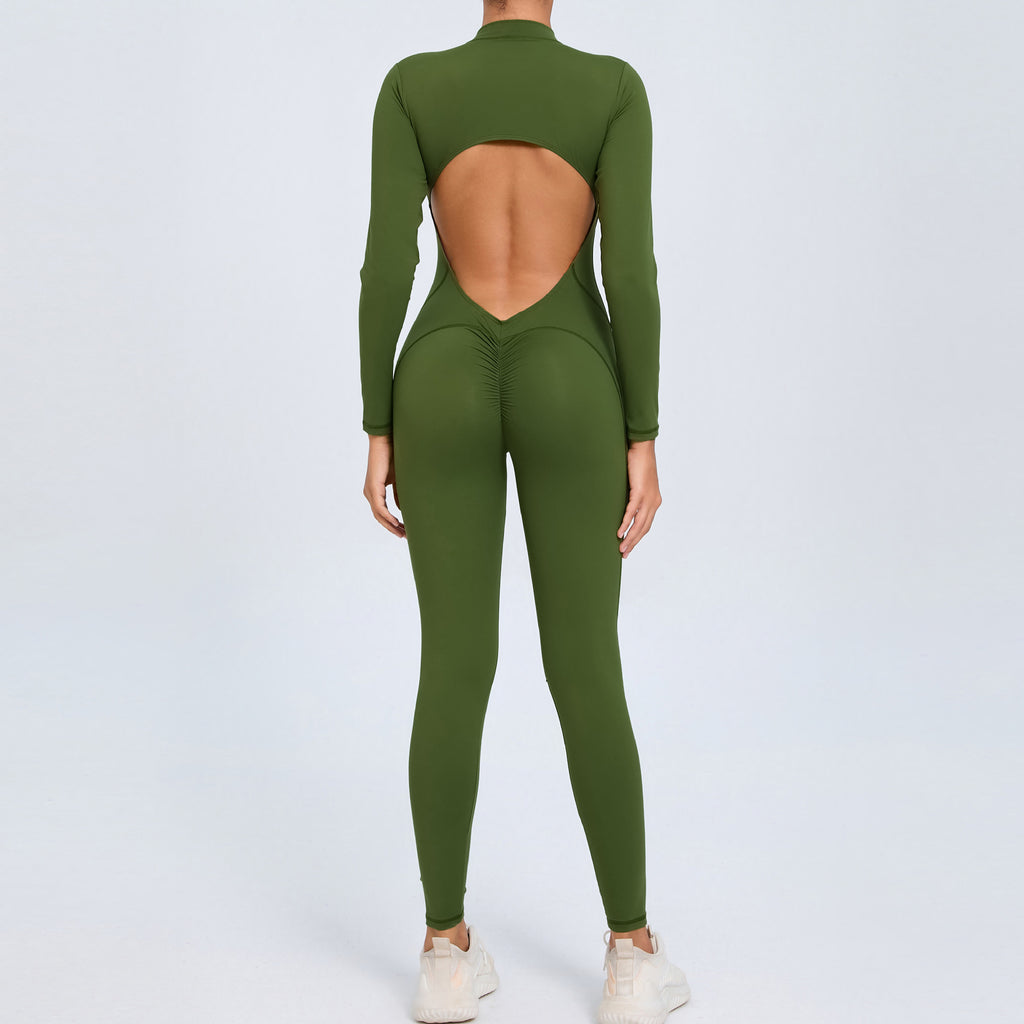 New Zipper Long Sleeve Bare-Feel Yoga Jumpsuit Tight Gym Activewear