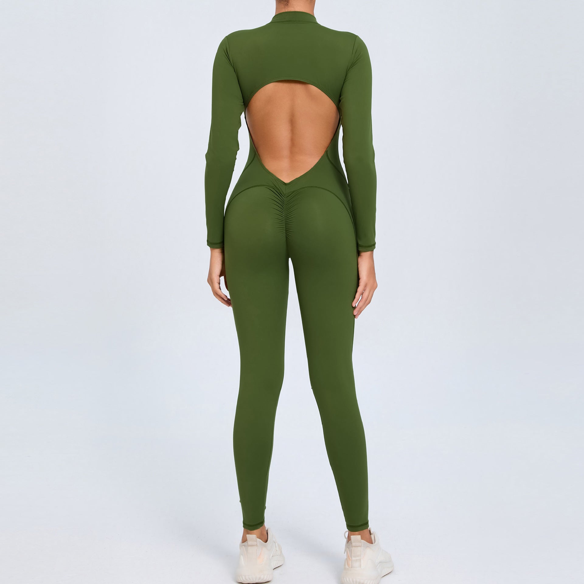 New Zipper Long Sleeve Bare-Feel Yoga Jumpsuit Tight Gym Activewear