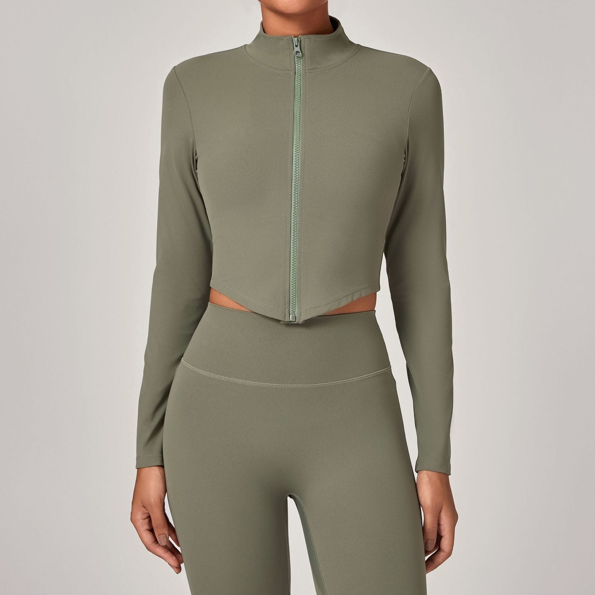 High Neck Zip Front Long Sleeve Yoga Jacket | Tight Fit Quick-Dry Activewear