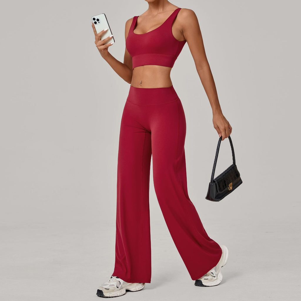 Double Strap Sports Bra & Straight-Leg Pants Yoga Set | Quick-Dry Winter Running Outfit