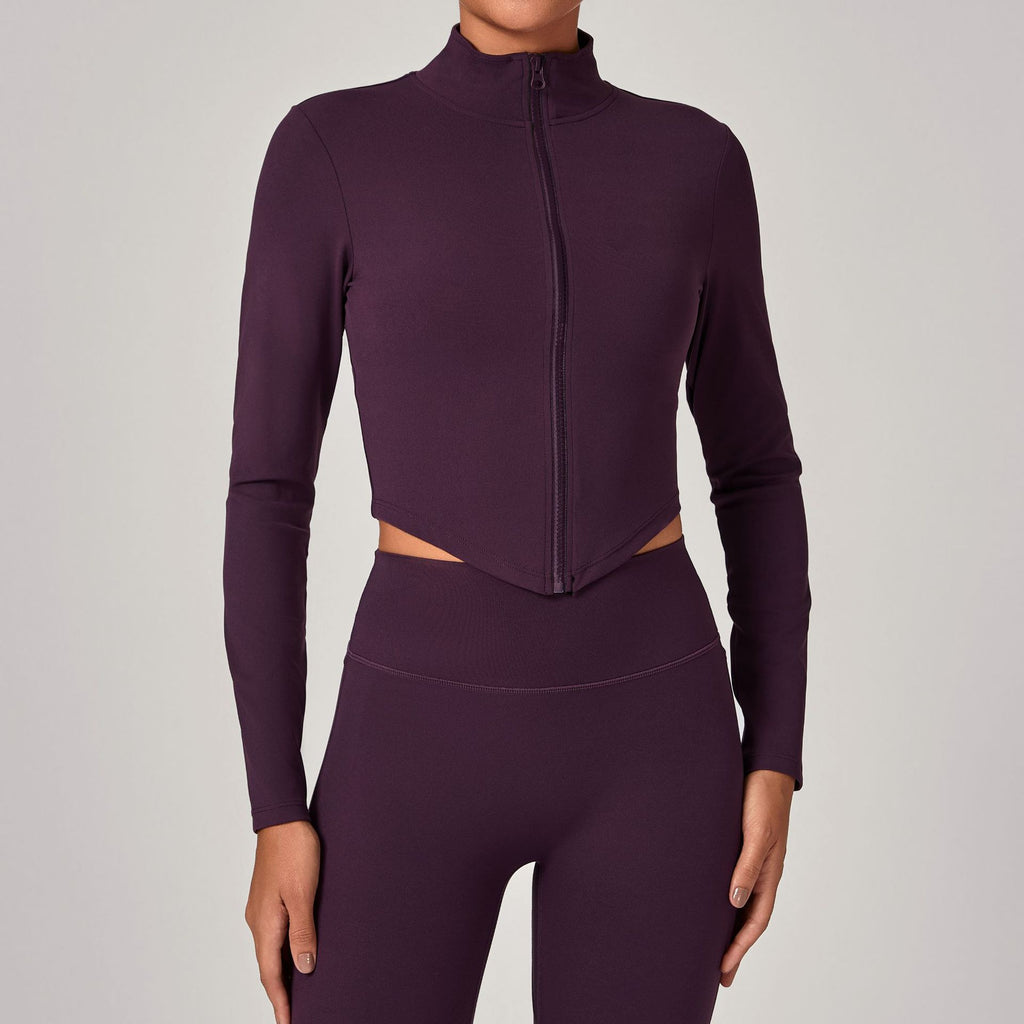 High Neck Zip Front Long Sleeve Yoga Jacket | Tight Fit Quick-Dry Activewear