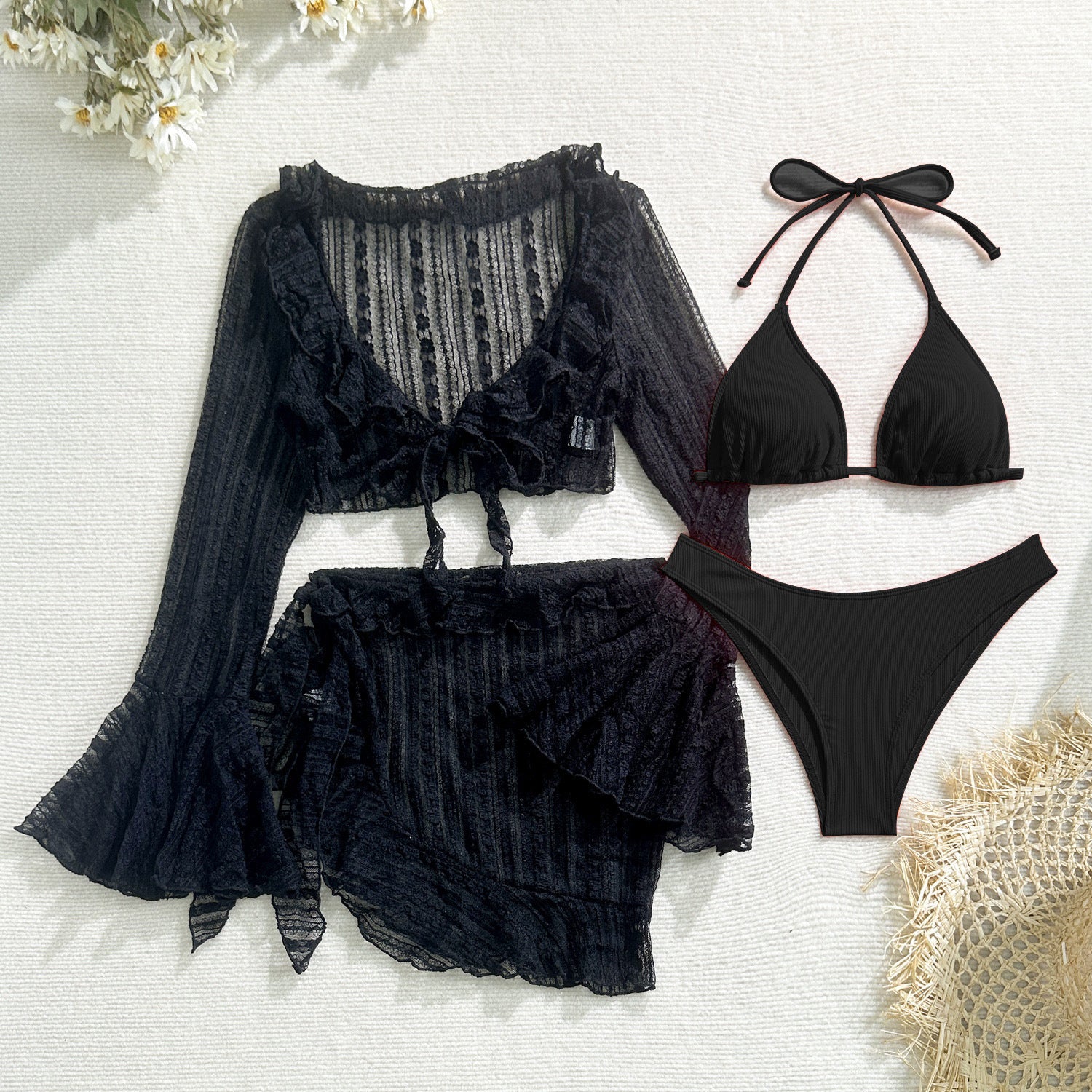 2026 Summer Sexy Nylon Shiny Metal Ring Bikini Set Backless Two Piece Swimsuit
