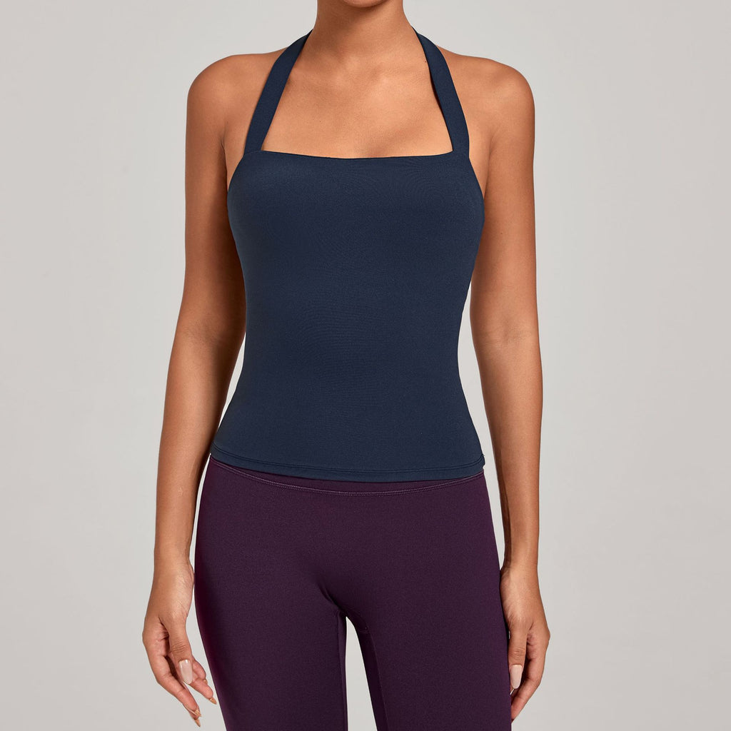 Halter Neck Yoga Tank Top | Naked-Feel Slim Fit Cross Back Sports Bra for Women