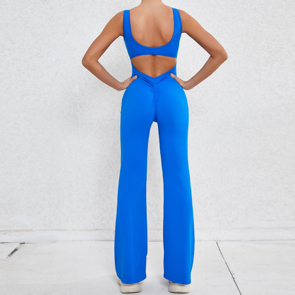 Cutout Backless Scrunch Butt Yoga Jumpsuit Slight Flare Fitness Bodysuit