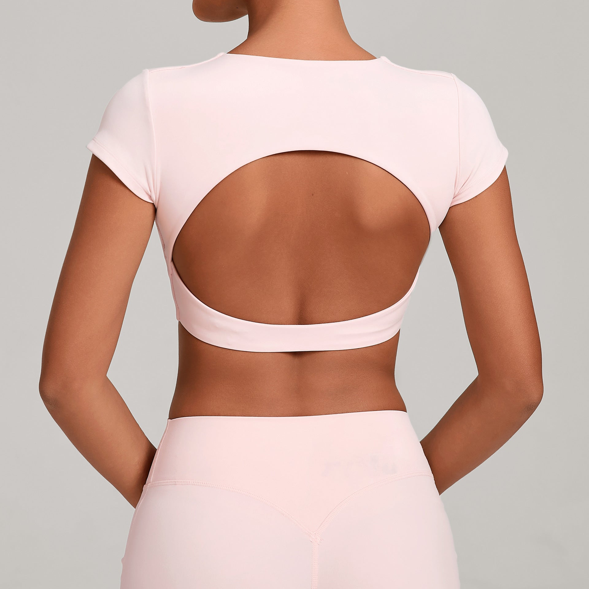 Backless Running Yoga Top｜Double-Stitched Tight Fit No-Bra Short Sleeve Activewear for Women