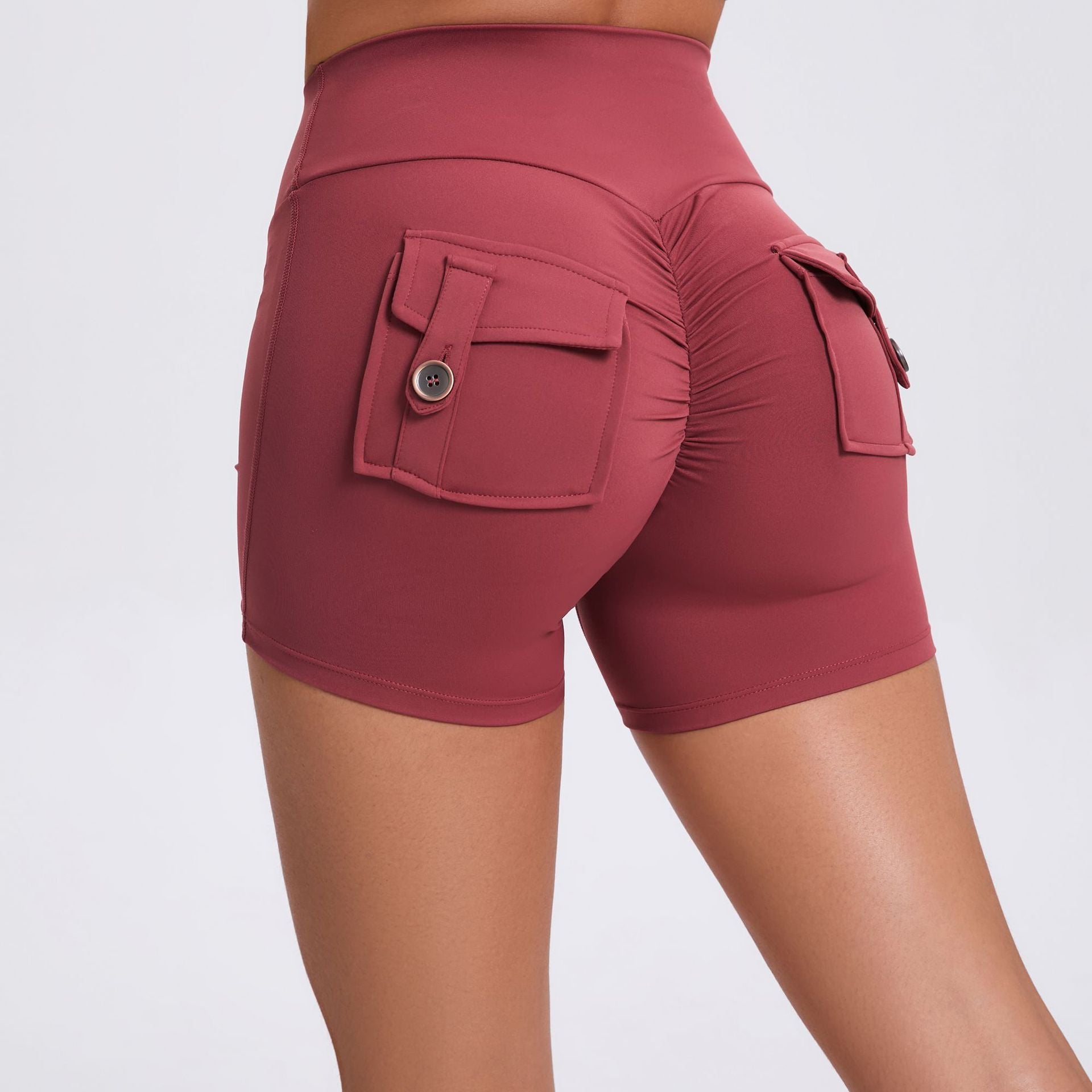 Scrunch Butt Cargo Yoga Shorts High-Waist Stretch Button Quick-Dry Running Shorts