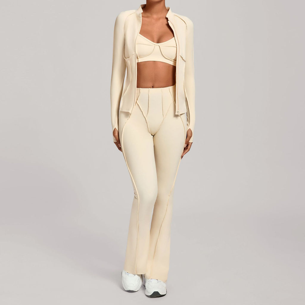 Zip-Up Brushed Yoga Set | Casual Running Fitness Tight Three-Piece Outfit