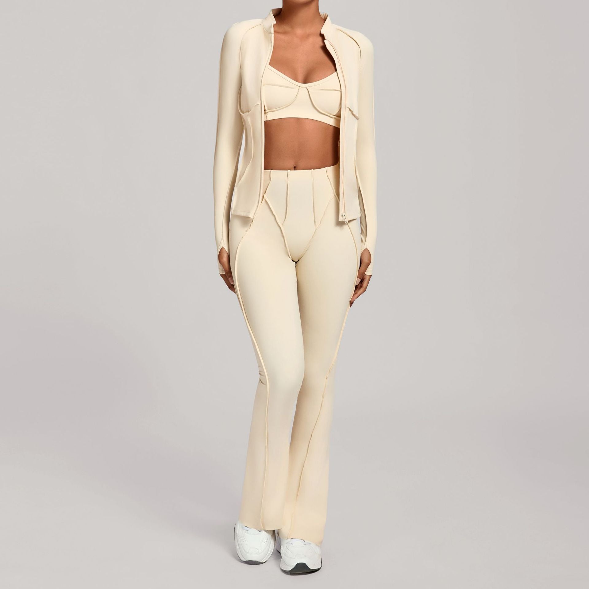 Zip-Up Brushed Yoga Set | Casual Running Fitness Tight Three-Piece Outfit
