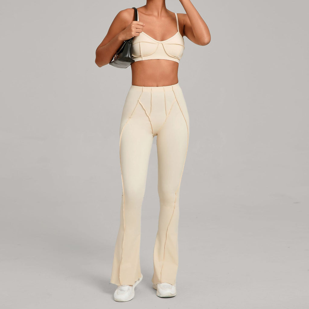 Brushed Sports Bra & Pants Yoga Set | 3D Patchwork Running Fitness Two-Piece