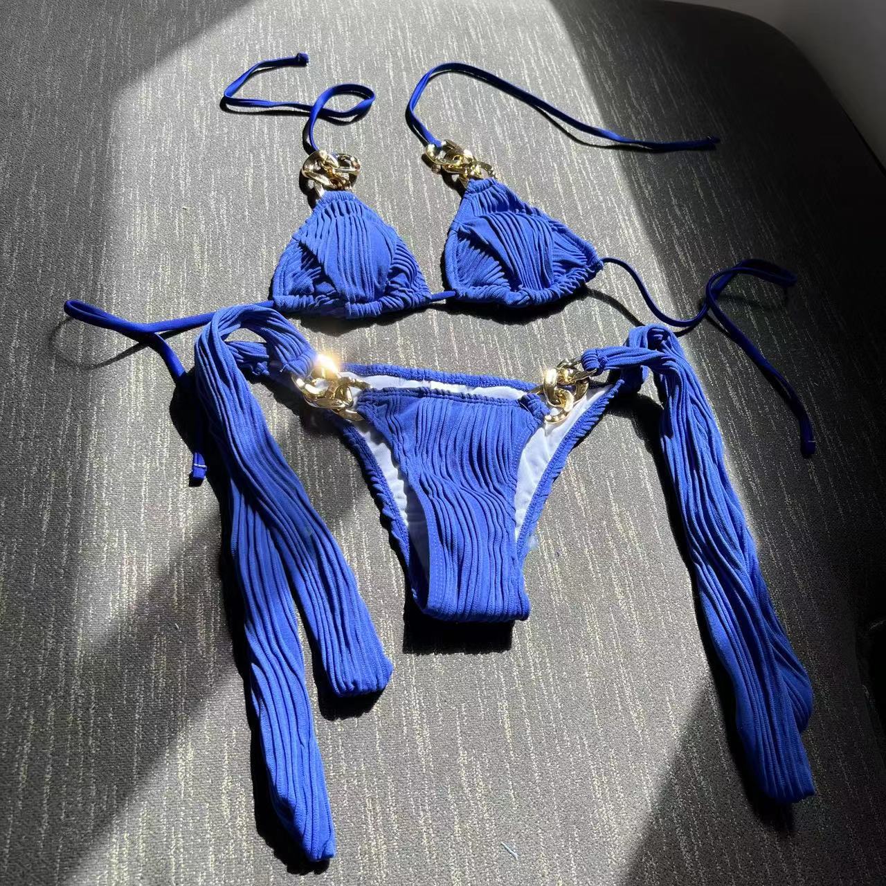 2026 Summer Sexy Chain Decor Bikini Set Two Piece High Waist Split Swimsuit
