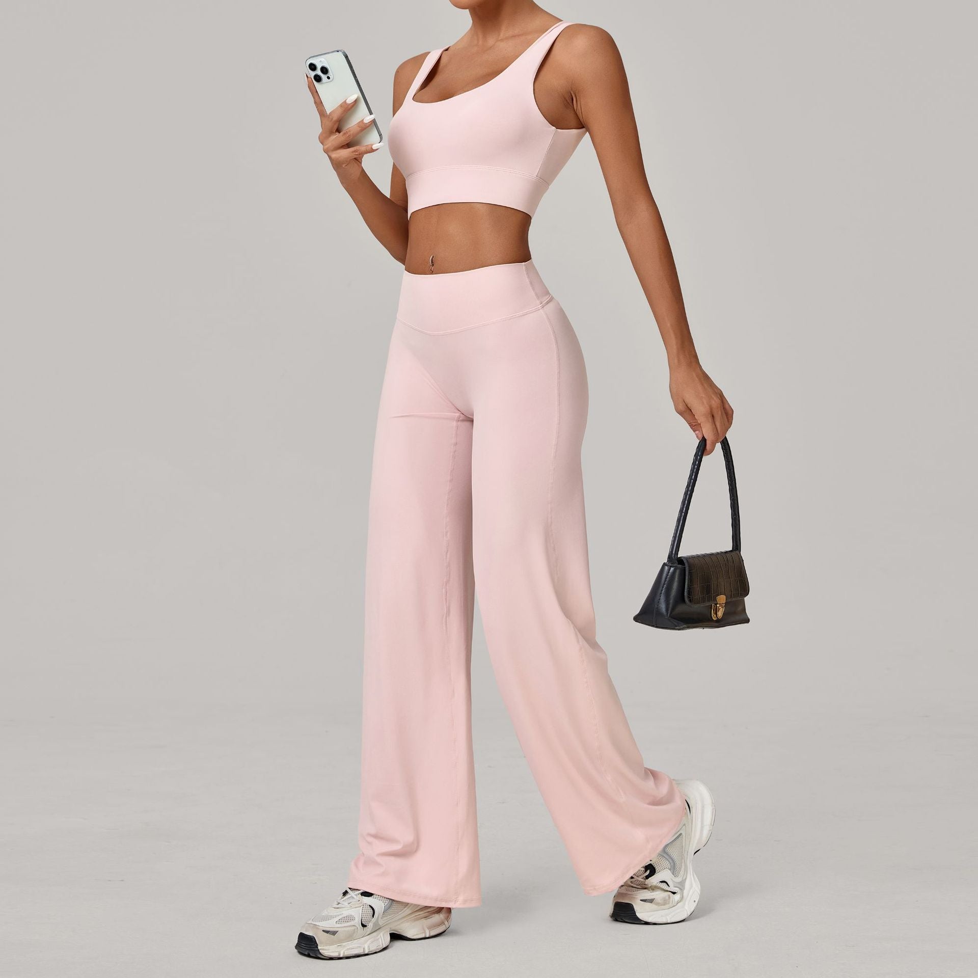 Double Strap Sports Bra & Straight-Leg Pants Yoga Set | Quick-Dry Winter Running Outfit