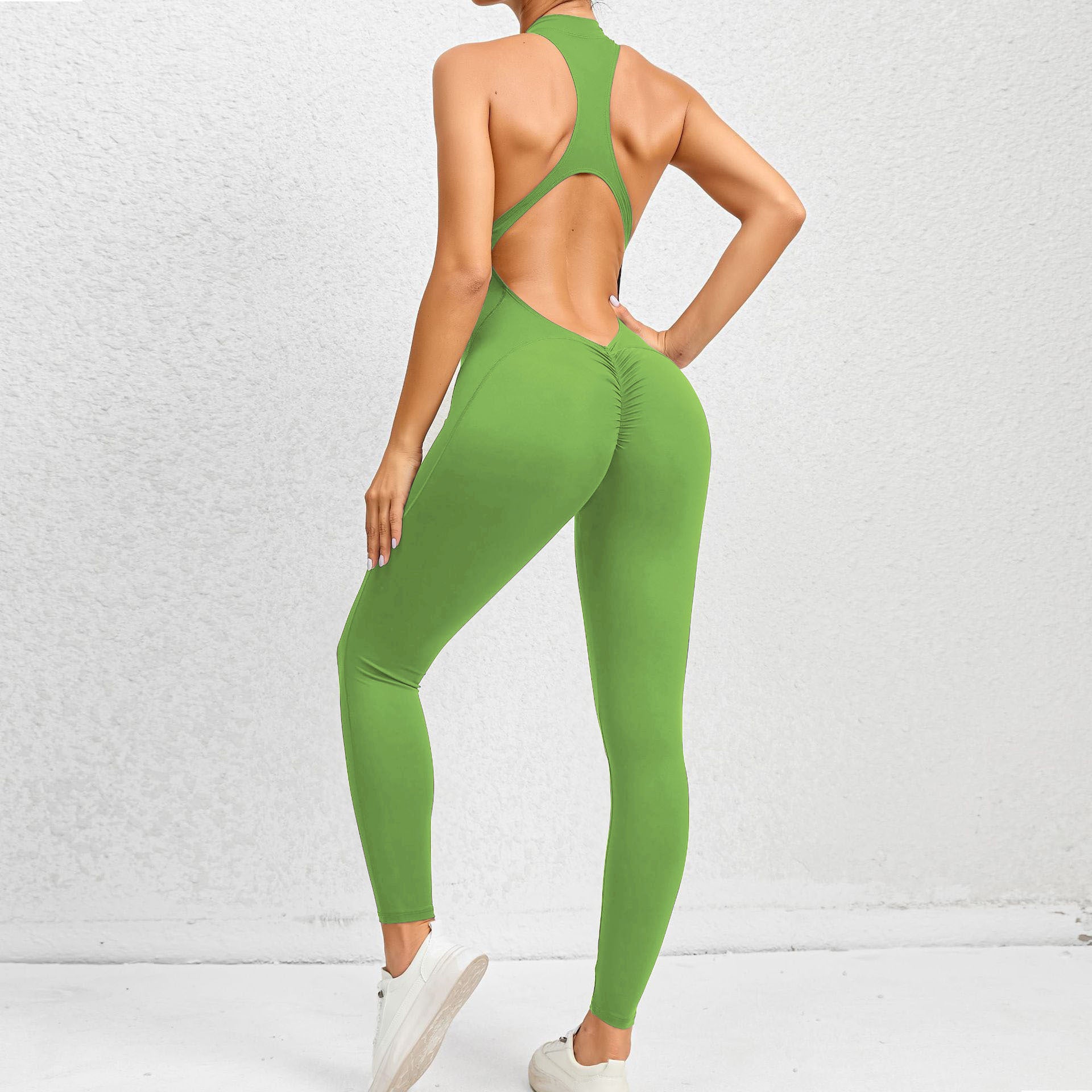 One-Piece Zipper Yoga Jumpsuit Back Cutout Running Fitness Bodysuit