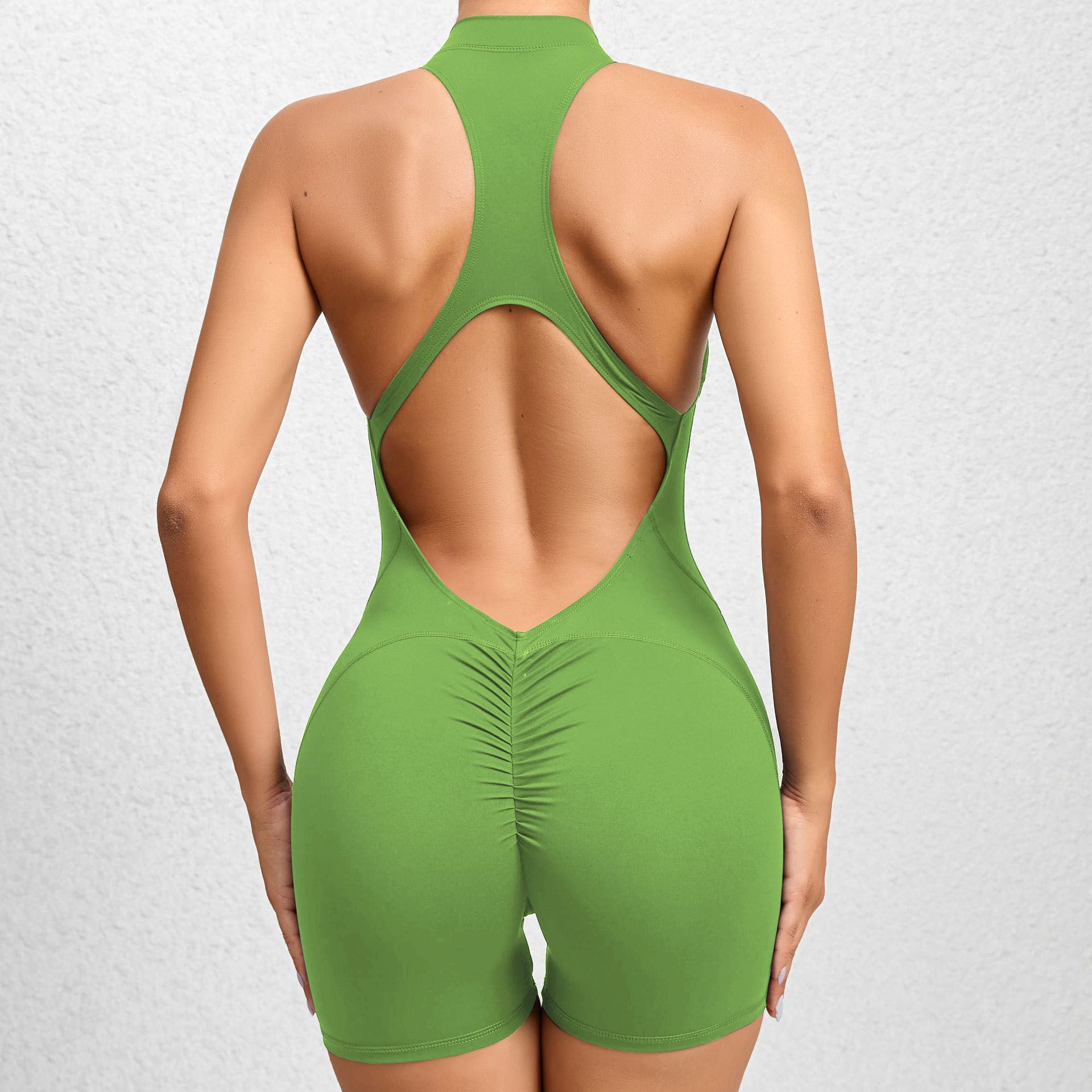 Seamless Zipper Yoga Jumpsuit Scrunch Butt Quick-Dry Ruched Fitness Bodysuit