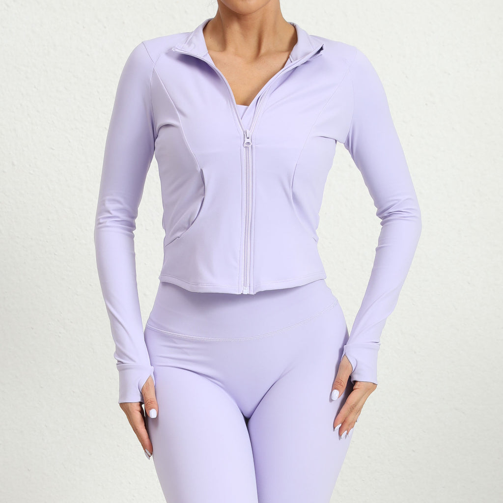 Outdoor Running Yoga Jacket for Women | Zip-Up High Neck Quick-Dry Long Sleeve Top