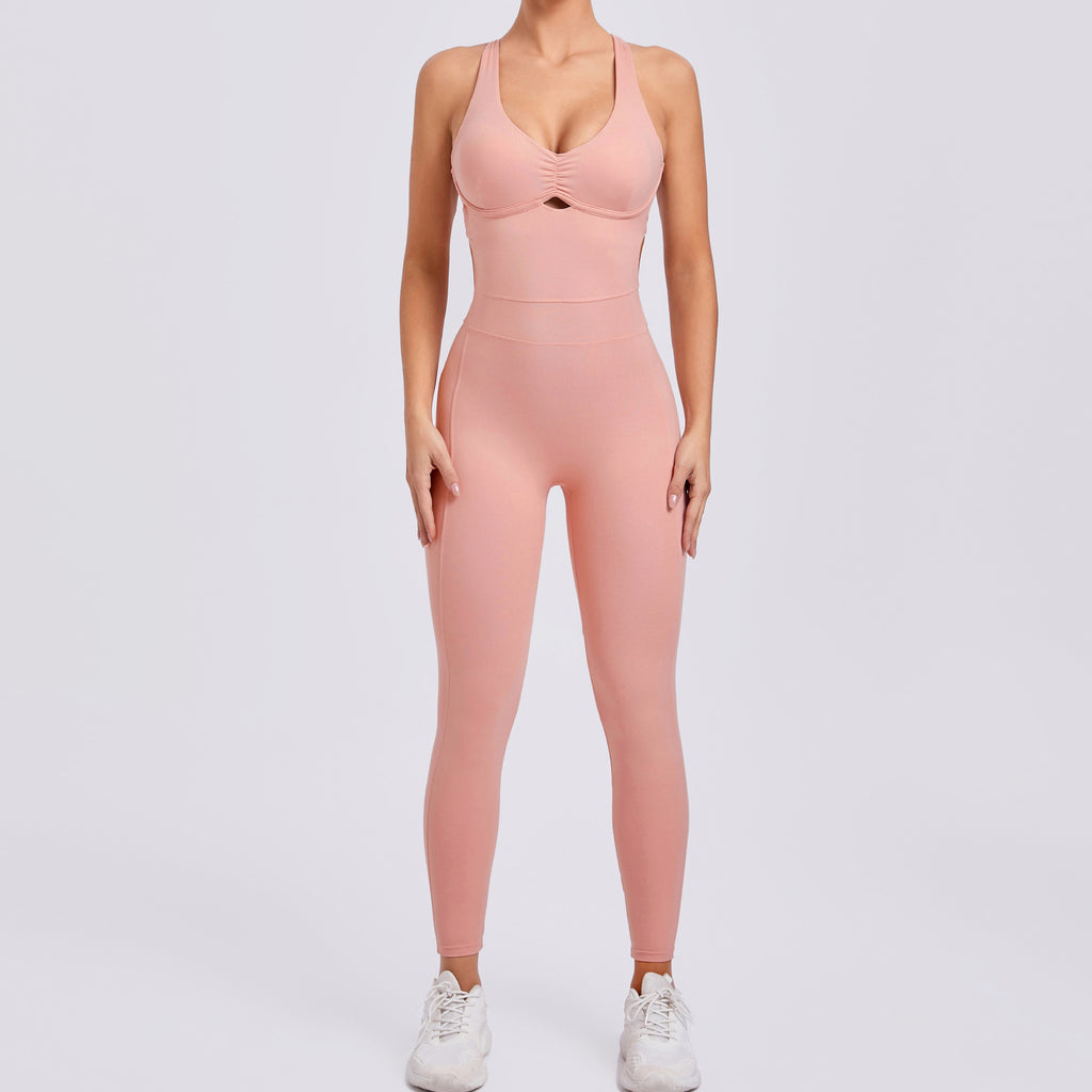 Cross Adjustable Strap Yoga Jumpsuit Dance Scrunch Butt Tight-Fit Bodysuit