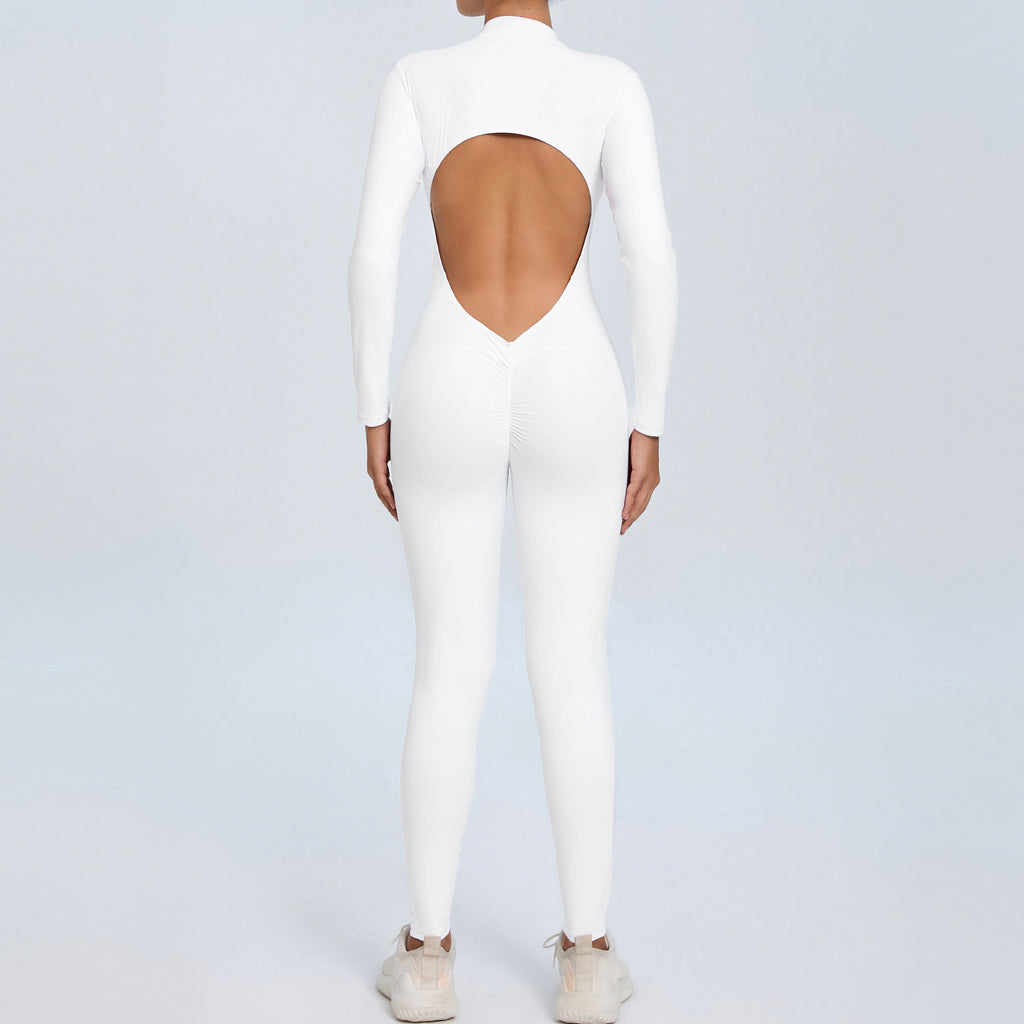 New Zipper Long Sleeve Bare-Feel Yoga Jumpsuit Tight Gym Activewear
