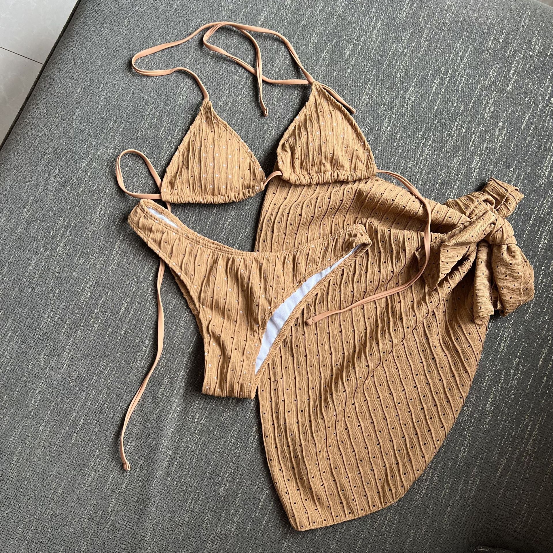 2026 Summer Sexy Backless Drawstring Bikini Set Three Piece Swimsuit Beachwear For Women