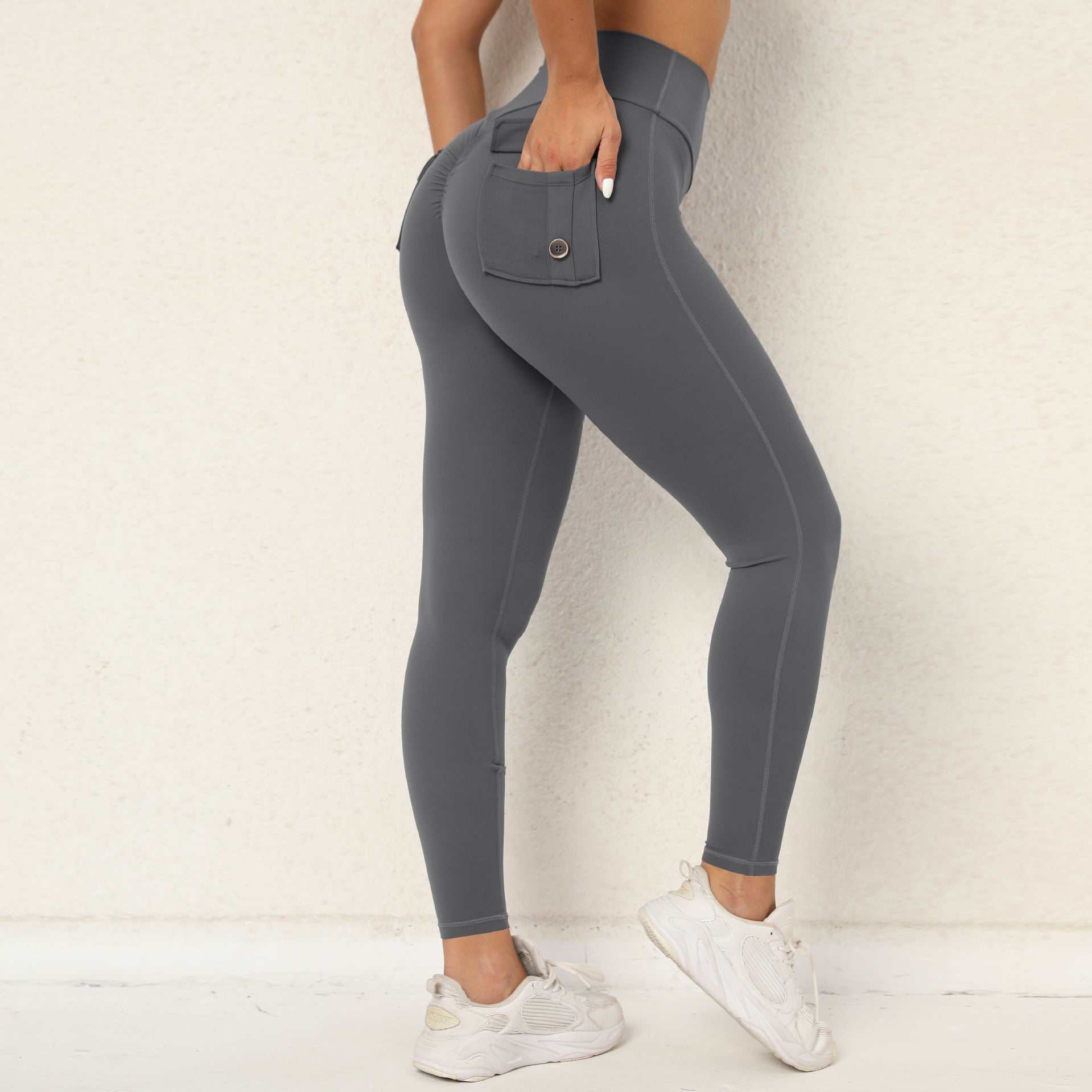 High-Waist Cargo Yoga Leggings | Peach-Lift Stretch Pocket Running Fitness Pants
