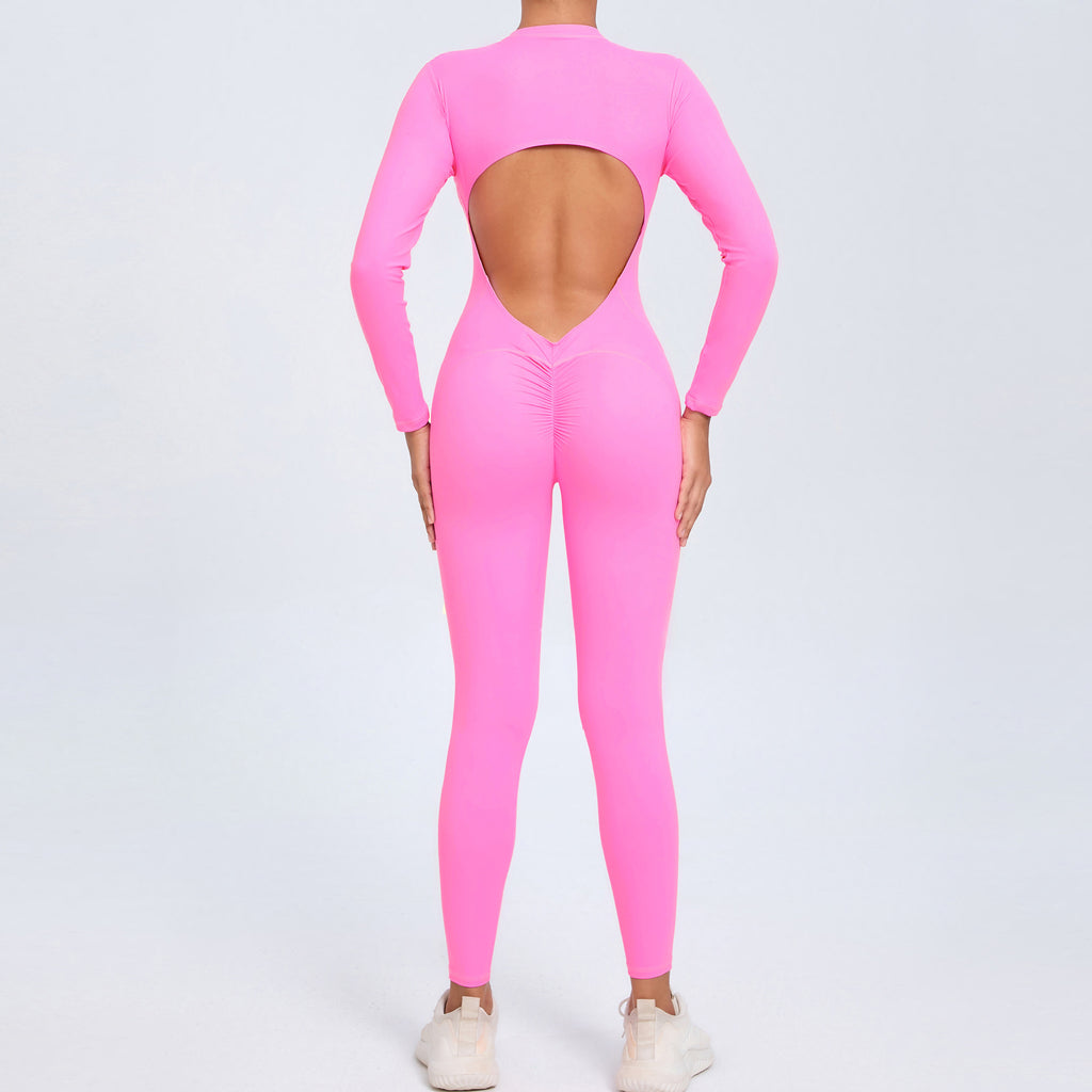 New Zipper Long Sleeve Bare-Feel Yoga Jumpsuit Tight Gym Activewear
