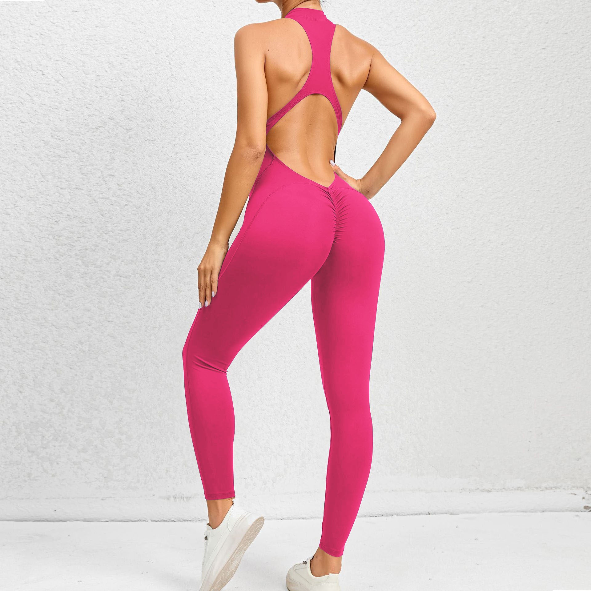 One-Piece Zipper Yoga Jumpsuit Back Cutout Running Fitness Bodysuit