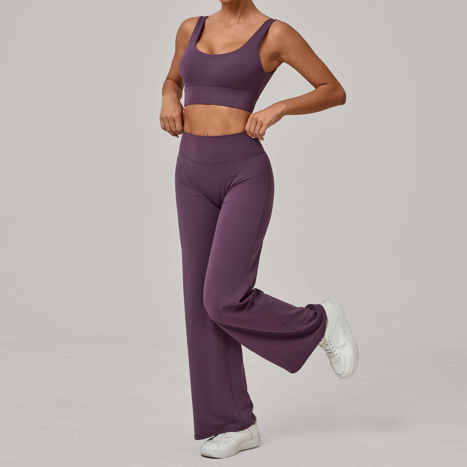 Double Strap Sports Bra & Straight-Leg Pants Yoga Set | Quick-Dry Winter Running Outfit