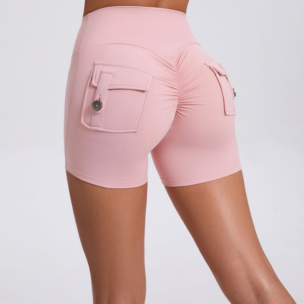 Scrunch Butt Cargo Yoga Shorts High-Waist Stretch Button Quick-Dry Running Shorts