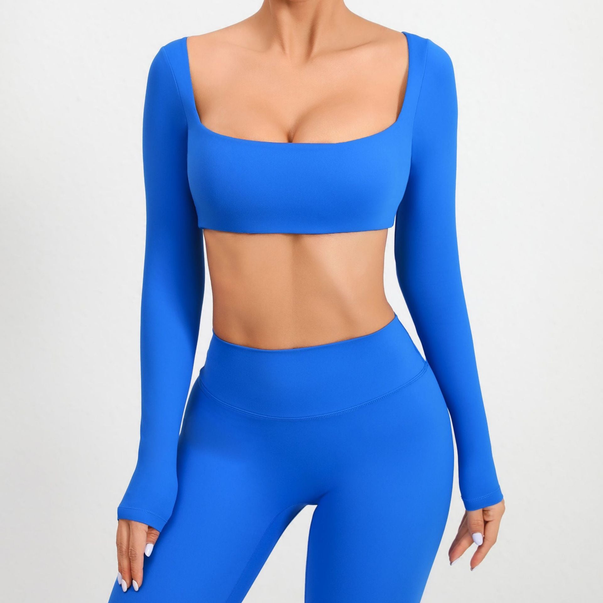 Square Neck Long Sleeve Yoga Top with Bra Pads | Quick-Dry Running & Workout Activewear