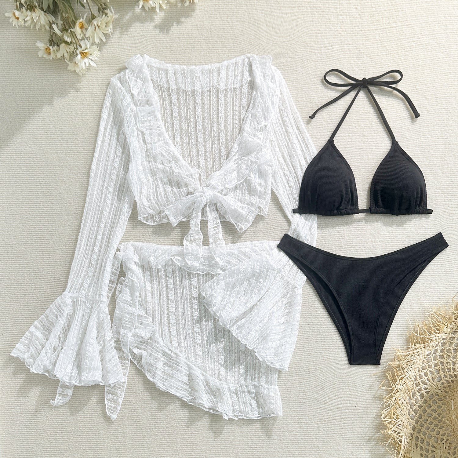2026 Summer Sexy Nylon Shiny Metal Ring Bikini Set Backless Two Piece Swimsuit