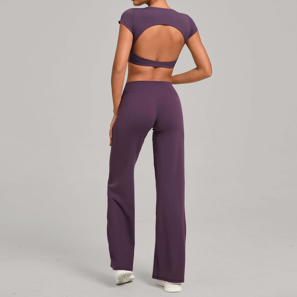 Backless Slim Fit Yoga Set | Quick-Dry Straight-Leg Pants Running & Training Two-Piece